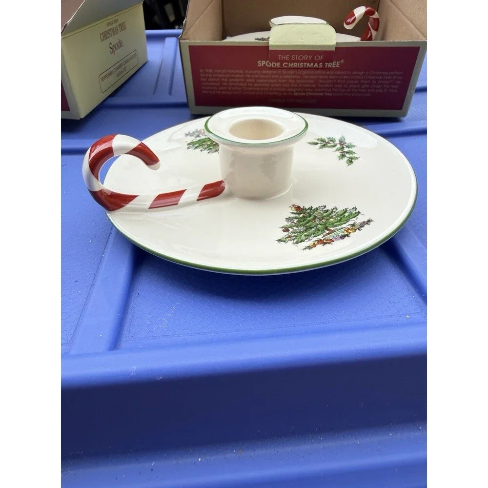Set Of 2 Spode Christmas Tree Peppermint Chamber Candle Holder in Original Box
